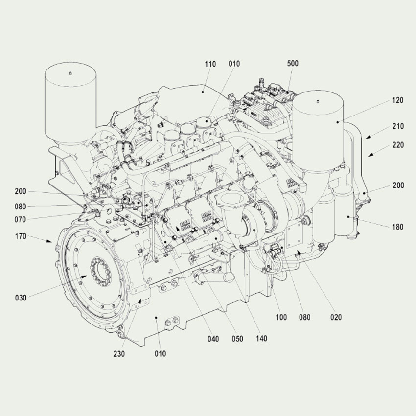 MTU 12/16/18V 2000 Gxy Series Engine Layout Diagram (with Water-Cooled Intercooler)